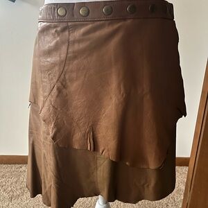 Brown Leather Skirt with Brass Accents